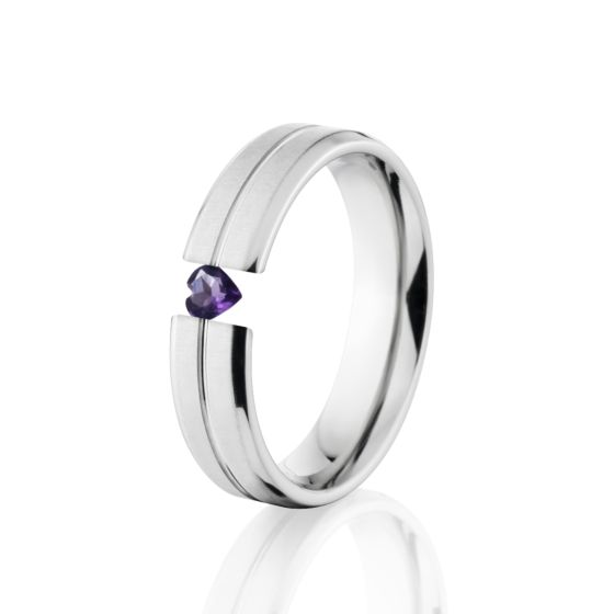 Center Groove, Titanium Ring, Heart Gem, Tension Ring