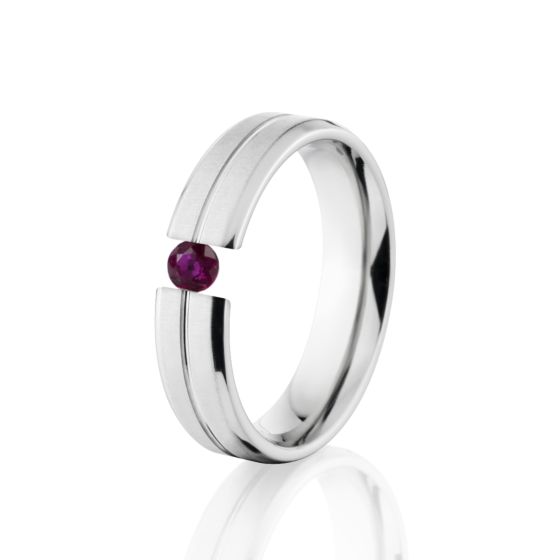 Ruby Tension Set Ring, Ruby Ring, 5mm Titanium Band