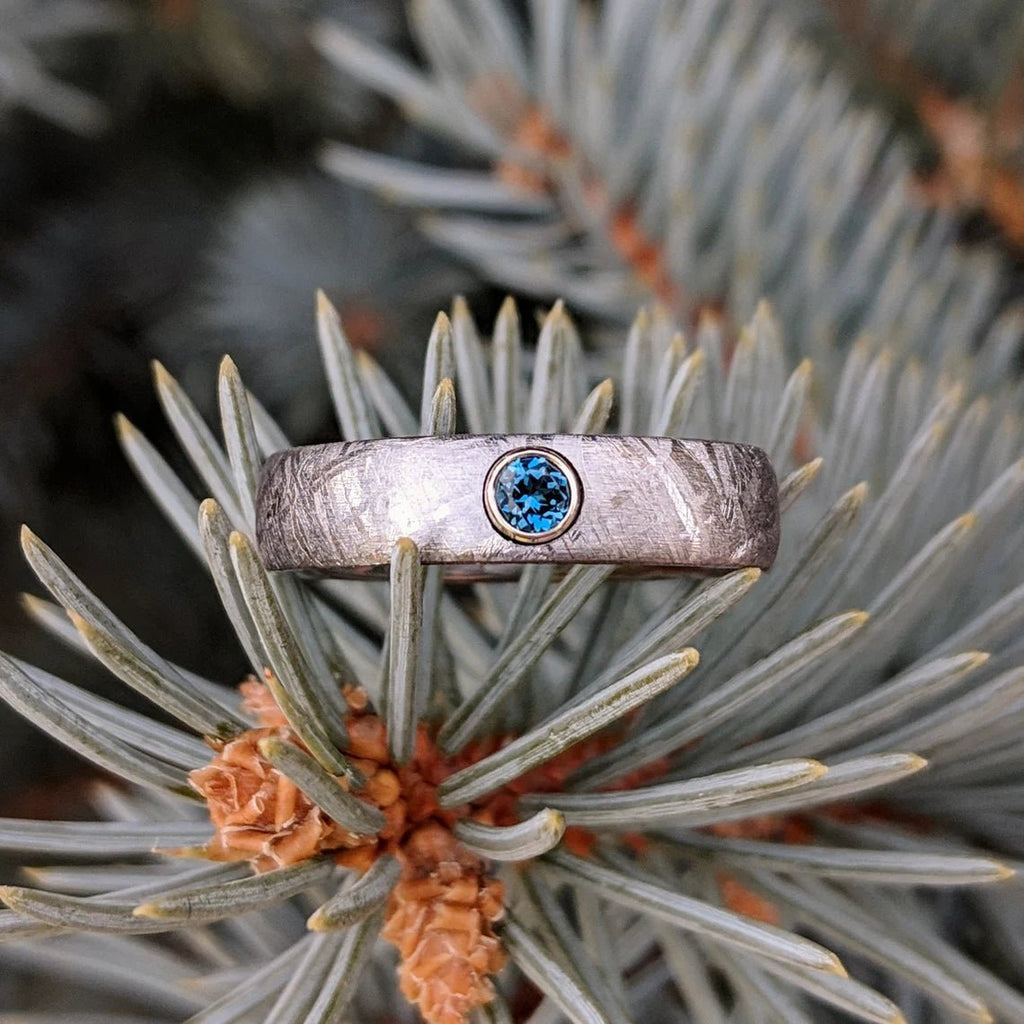 5mm Gibeon Meteorite Wedding Band with London Blue Topaz