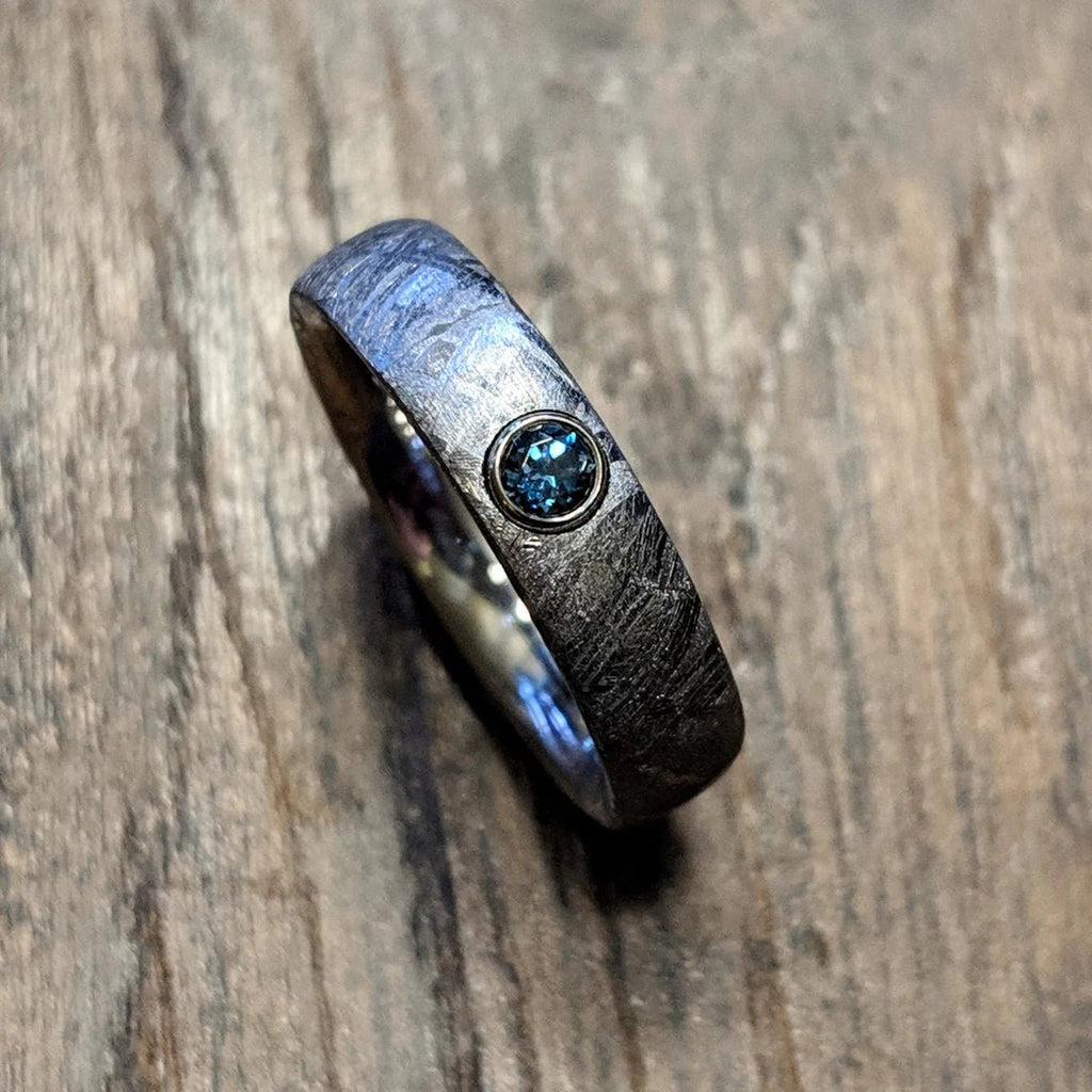 5mm Gibeon Meteorite Wedding Band with London Blue Topaz