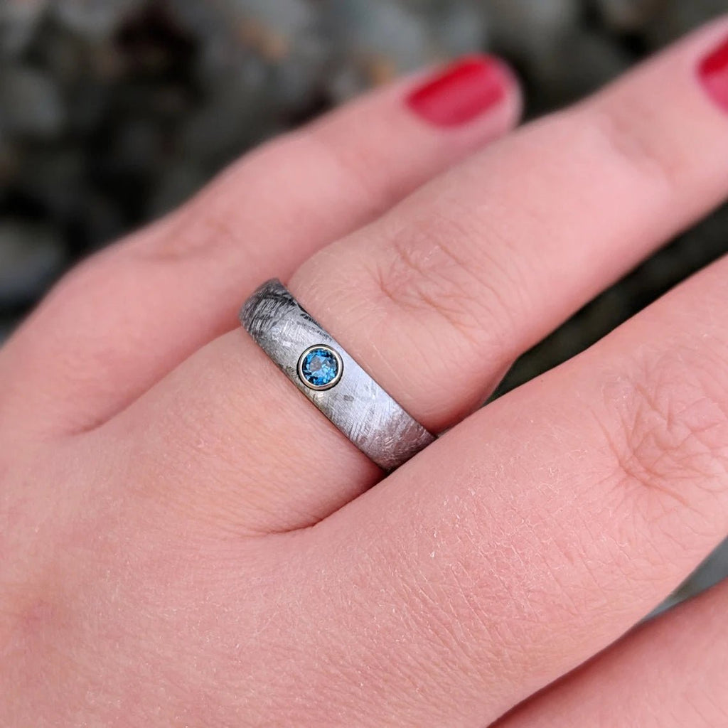 5mm Gibeon Meteorite Wedding Band with London Blue Topaz