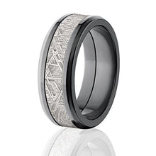 8mm Beveled Meteorite Wedding Ring, Premium Comfort Fit Design, Gibeon Meteorite Inlay