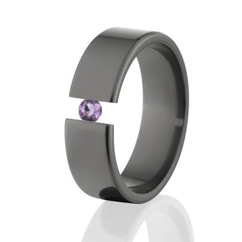 7mm Black Tension Set Ring, Amethyst Ring